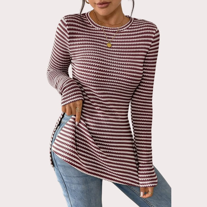 Eliza Ribbed Stretch-Knit Long Sleeve Top – Sculpted Contouring Shirt