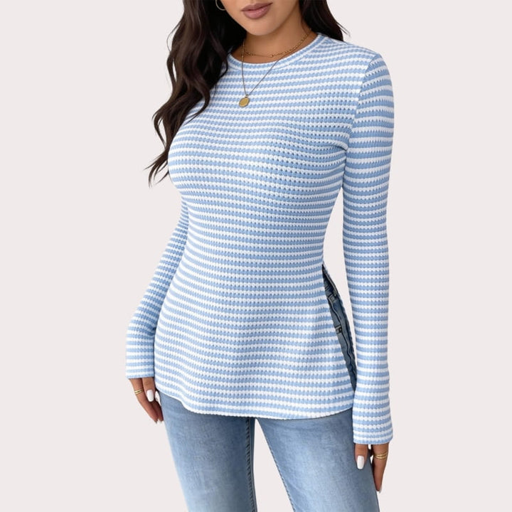 Eliza Ribbed Stretch-Knit Long Sleeve Top – Sculpted Contouring Shirt