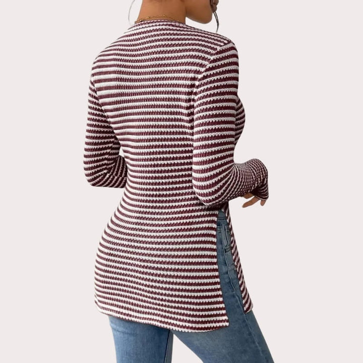 Eliza Ribbed Stretch-Knit Long Sleeve Top – Sculpted Contouring Shirt