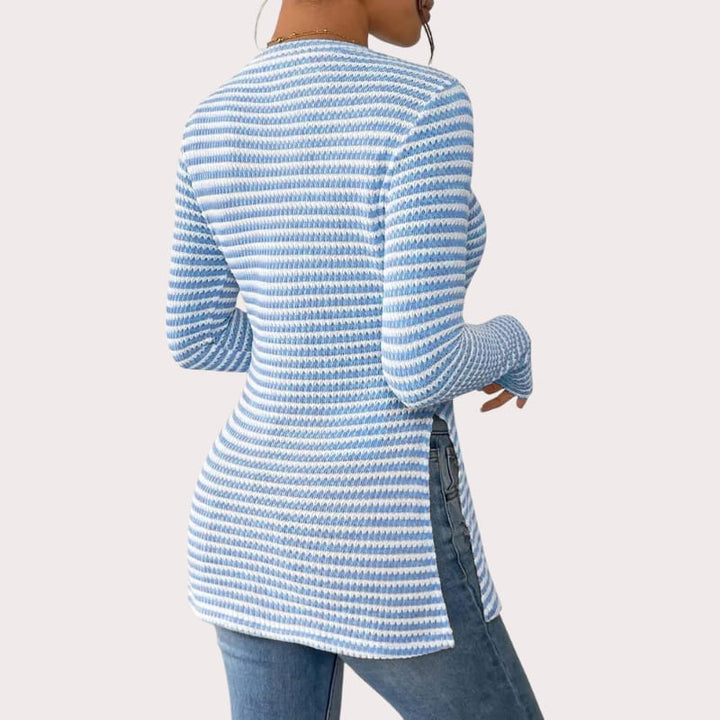 Eliza Ribbed Stretch-Knit Long Sleeve Top – Sculpted Contouring Shirt