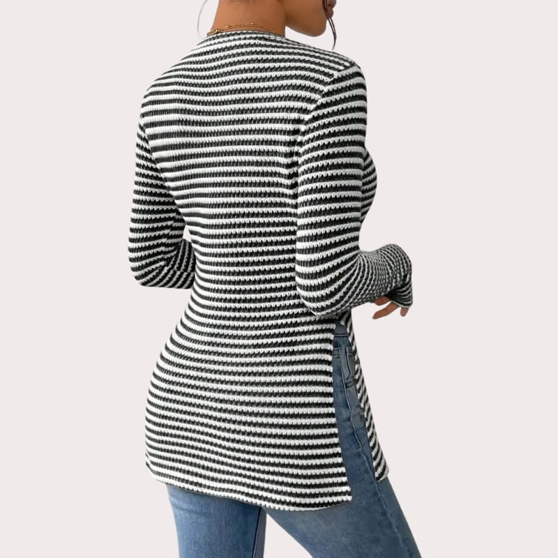 Eliza Ribbed Stretch-Knit Long Sleeve Top – Sculpted Contouring Shirt