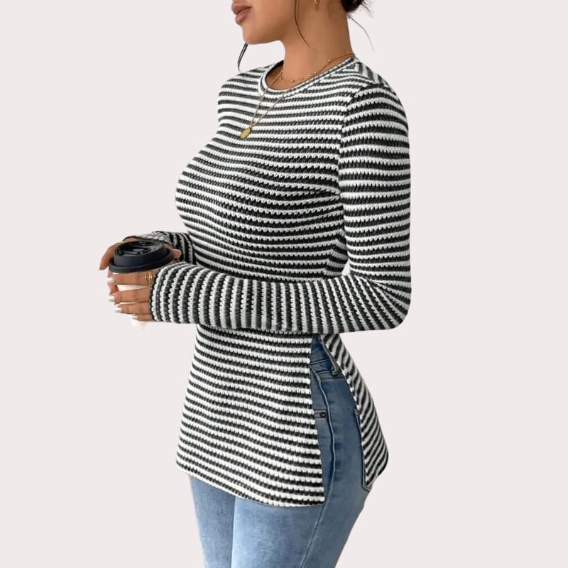 Eliza Ribbed Stretch-Knit Long Sleeve Top – Sculpted Contouring Shirt