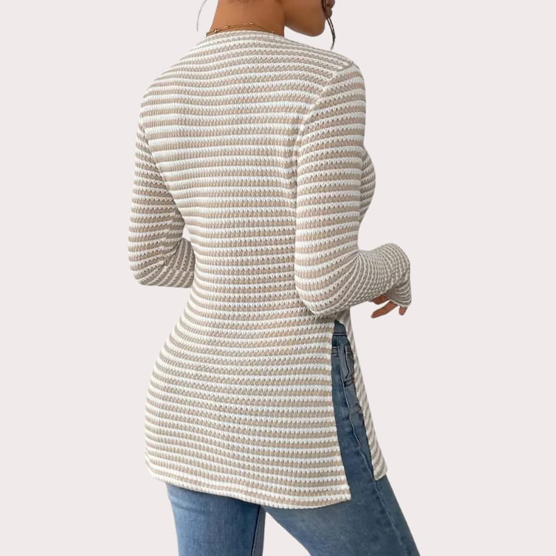 Eliza Ribbed Stretch-Knit Long Sleeve Top – Sculpted Contouring Shirt