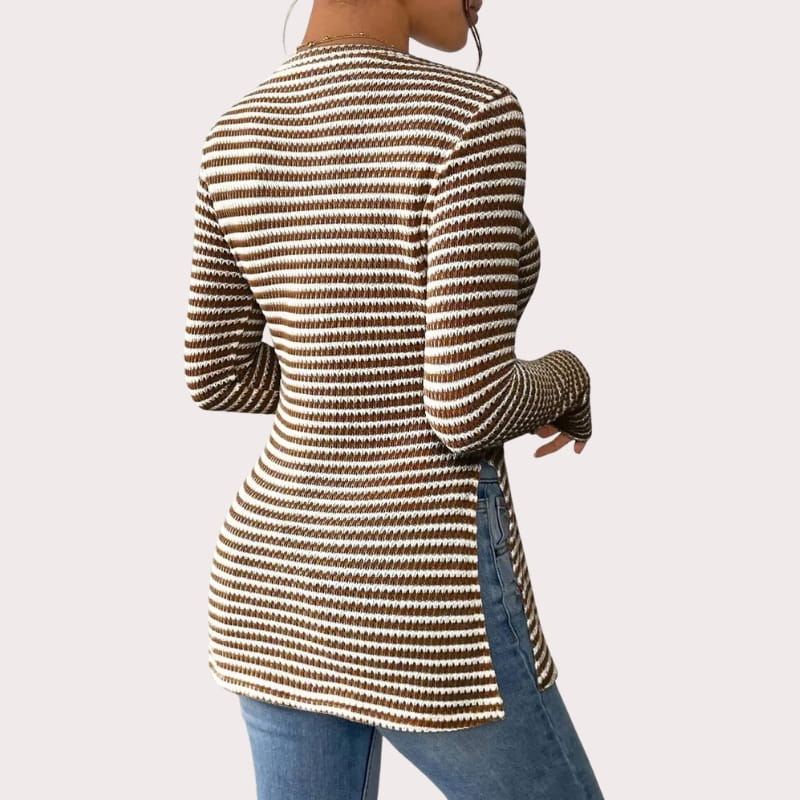 Eliza Ribbed Stretch-Knit Long Sleeve Top – Sculpted Contouring Shirt