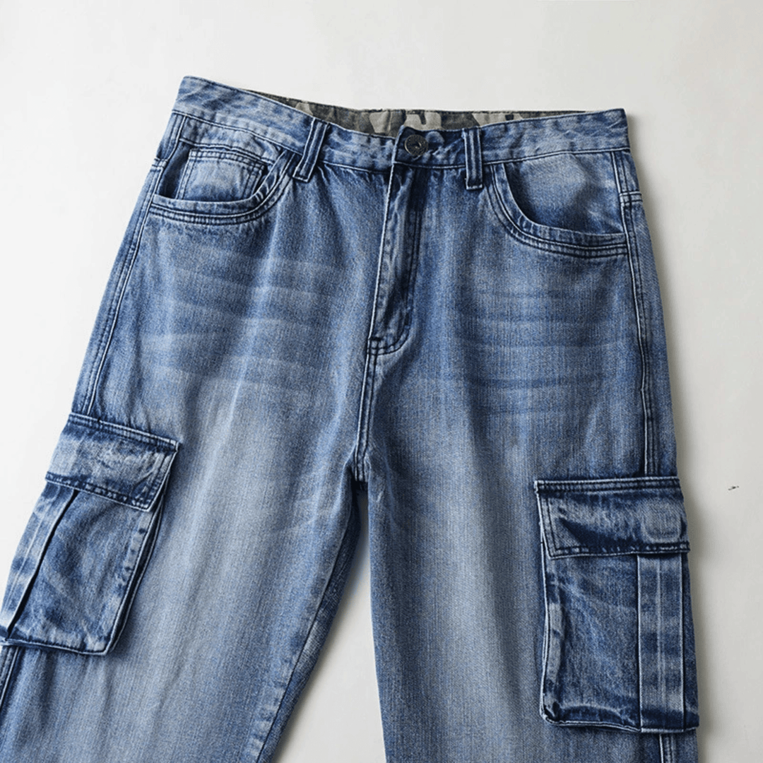 Vincent Denim Cargo Pants – Stretch Cotton Utility Jeans with Tapered Fit