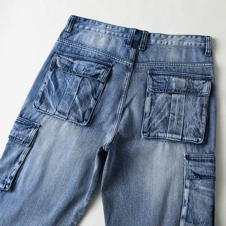 Vincent Denim Cargo Pants – Stretch Cotton Utility Jeans with Tapered Fit